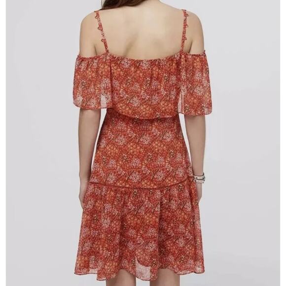 Rebecca Minkoff Lynne Dress Floral Tiered Ruffle Dress Cold Shoulder Cutout Mini - Picture 2 of 14